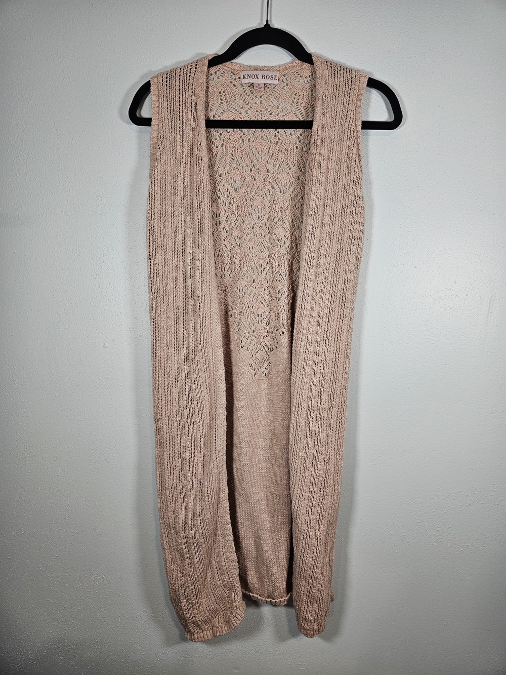 Knox Rose Blush Pink Open-Front Knit Sleeveless Cardigan Vest